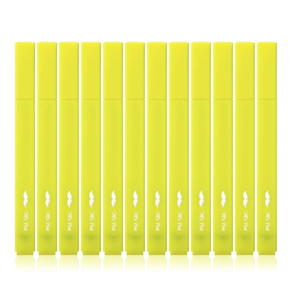 Mr. Pen 12 Pc Aesthetic Fluorescent Yellow Chisel Tip No Bleed Bible Highlighter